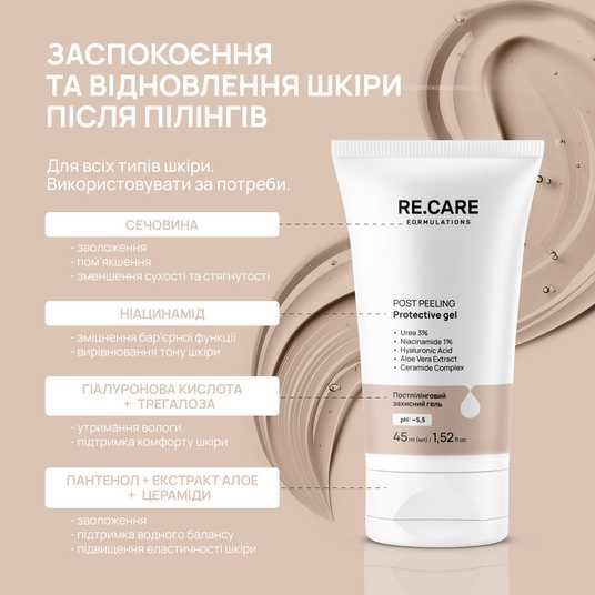 ボディ・フェイスケア peeg Постпілінговий захисний гель Post-Peeling Protective Gel RE.CARE 45 мл