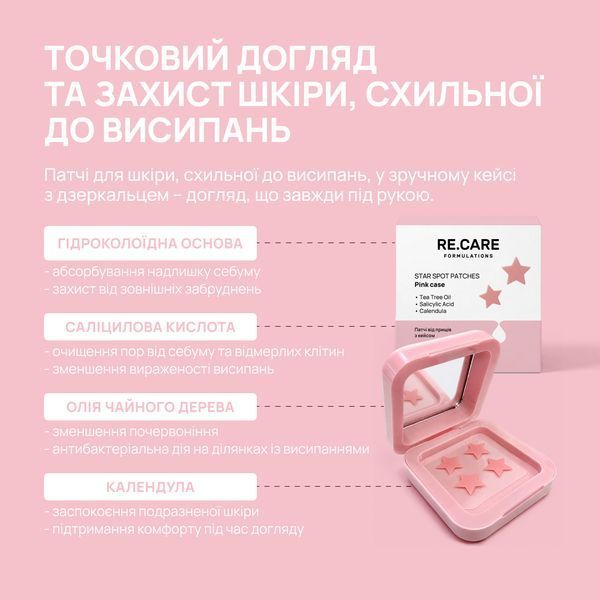 Патчи от прыщей с кейсом Star Spot Patches Pink Case RECARE 4823109415522 фото